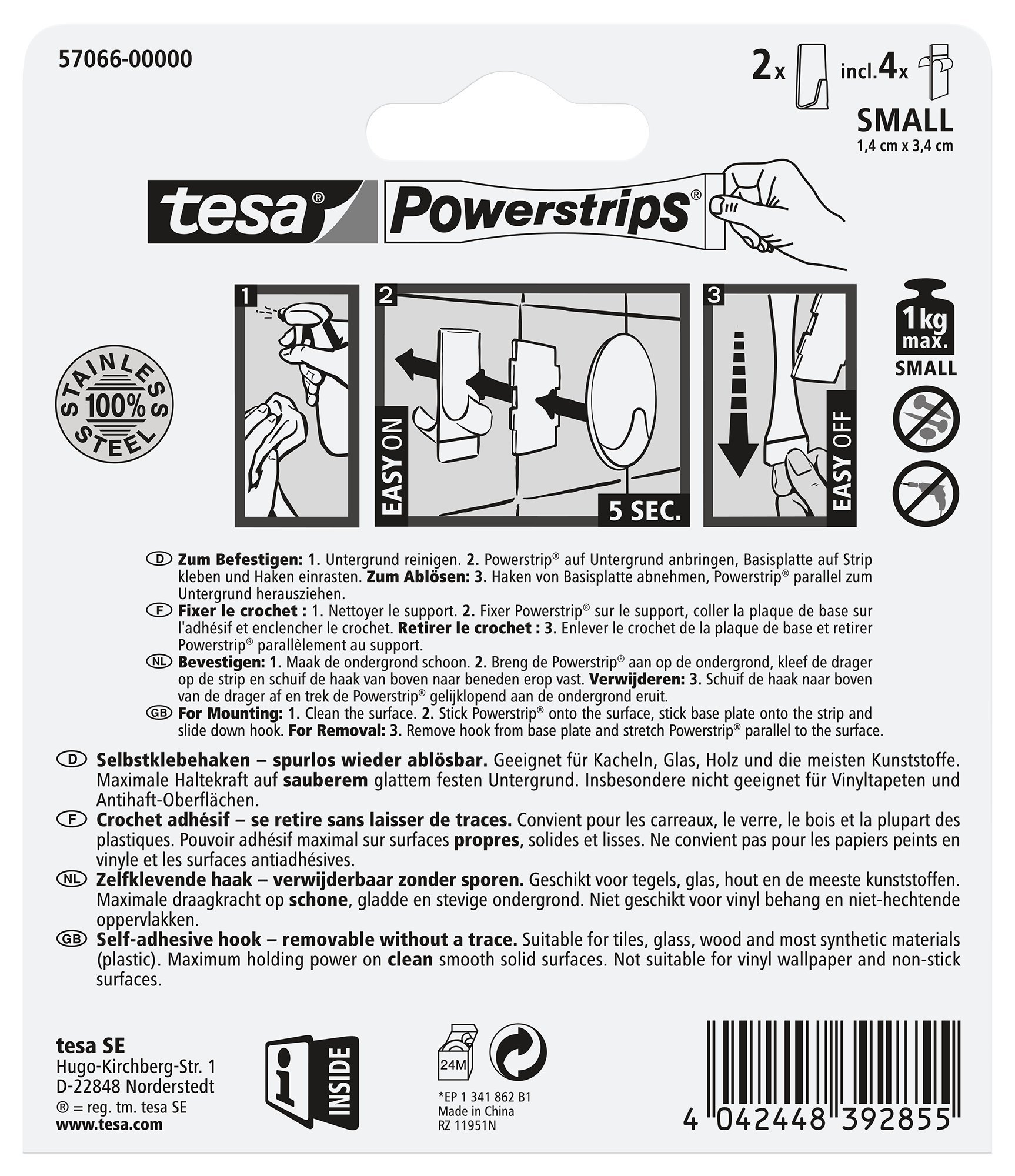 tesa-powerstrips-haken-small-metall-eckig-1-kg-2er-set image 2