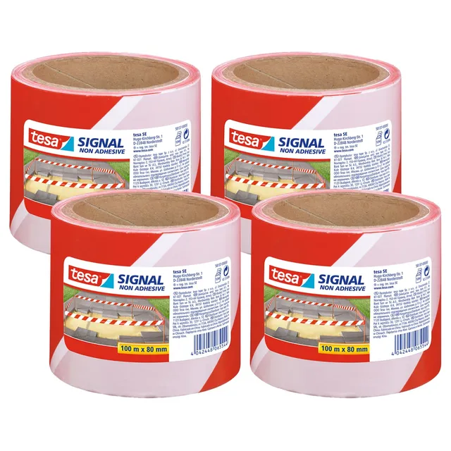 tesa-signal-absperrband-4er-pack-100-m-x-80-mm-rot-wei-nicht-klebend image 1