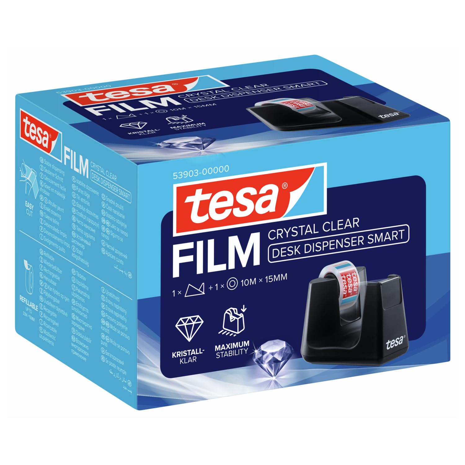 tesa-easy-cut-smart-tischabroller-schwarz-tesafilm-crystal-clear-10-m-x-15-mm image 1
