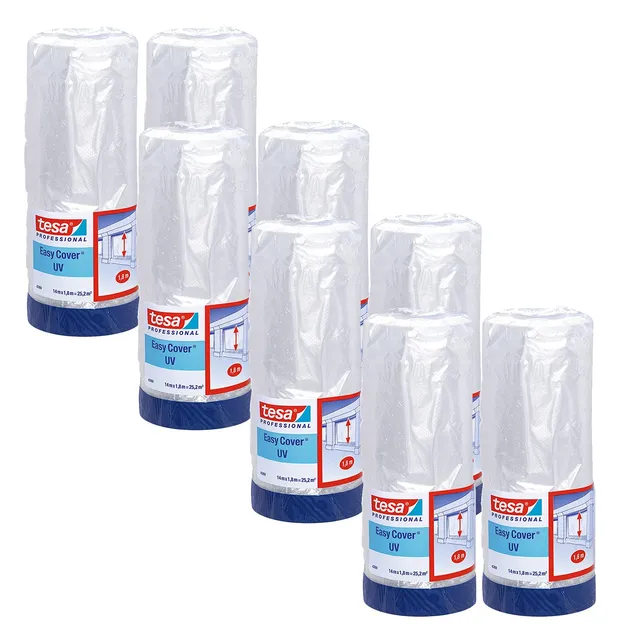 tesa-easy-cover-4369-uv-malerband-mit-folie-14-m-x-1-8-m-8er-pack-blau image 1