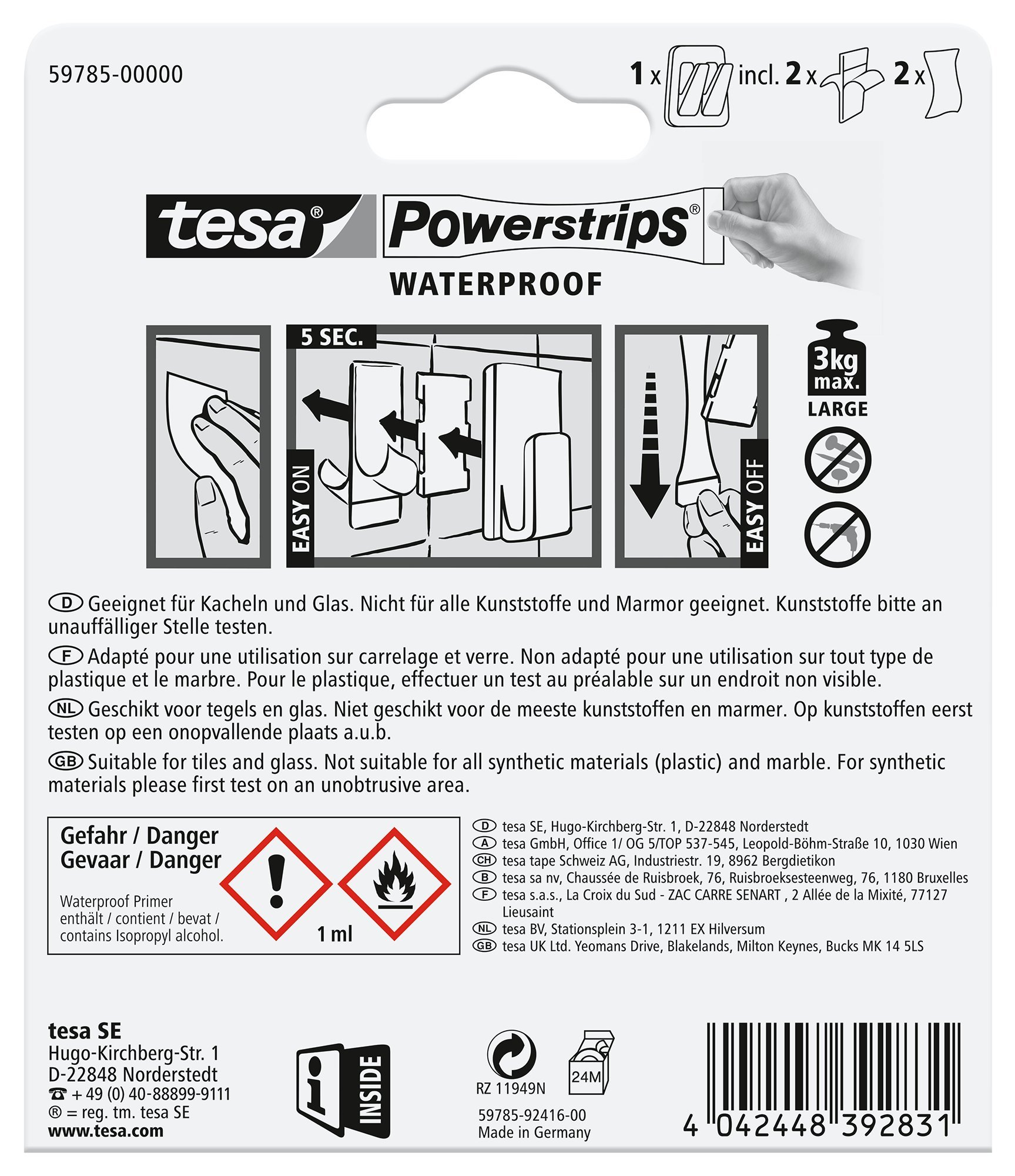 tesa-powerstrips-doppelhaken-waterproof-metall-kunststoff-max-3-kg image 2