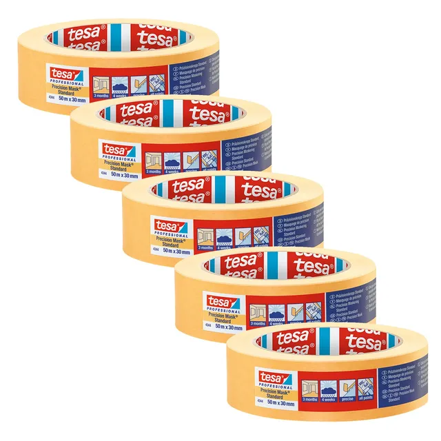 tesa-pre4zisionskrepp-standard-4344-malerabdeckband-orange-5er-pack-50-m-x-30-mm image 1