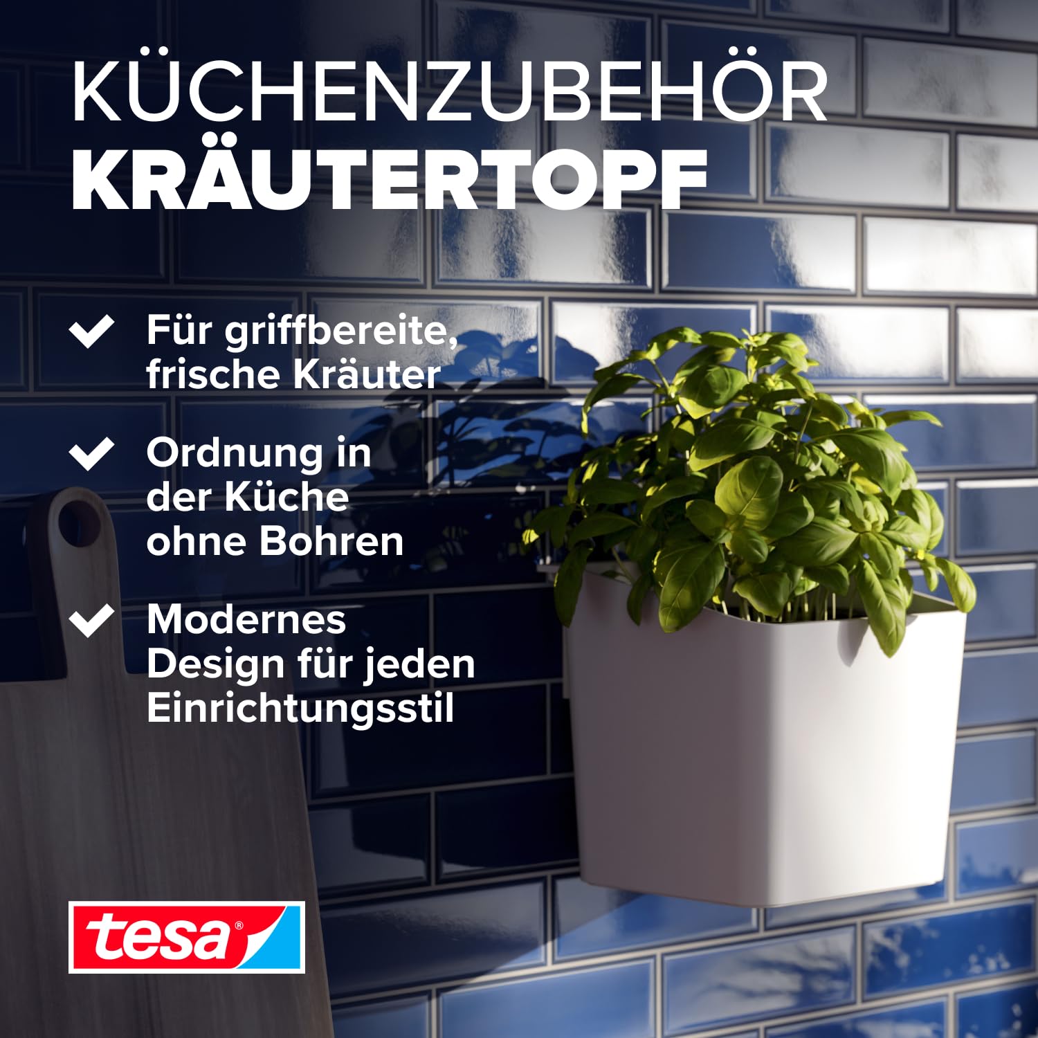 tesa-kr-utertopf-zum-kleben-wei-mit-adapter-wandmontage-ohne-bohren-f-r-k-che image 2