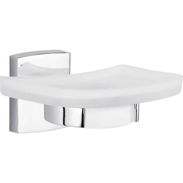 tesa-klaam-seifenschale-132x60x120-mm-satiniertes-glas-chrom-ohne-bohren image 1