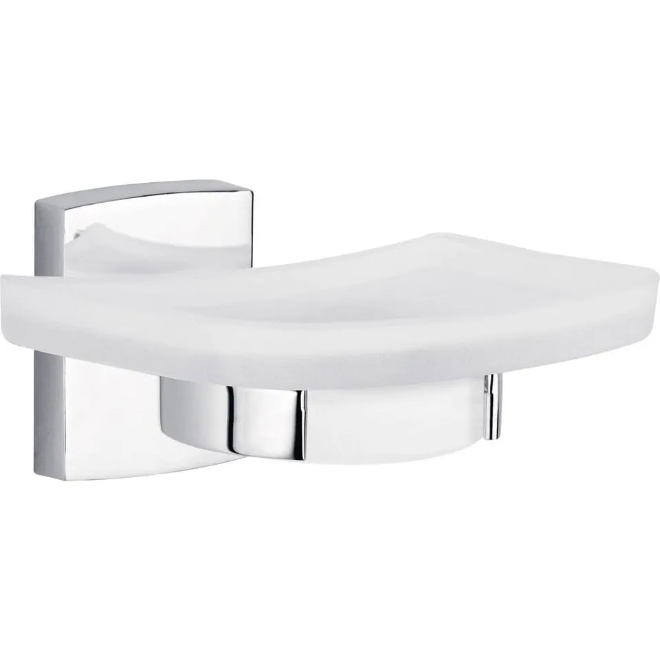 tesa-klaam-seifenschale-132x60x120-mm-satiniertes-glas-chrom-ohne-bohren image 1