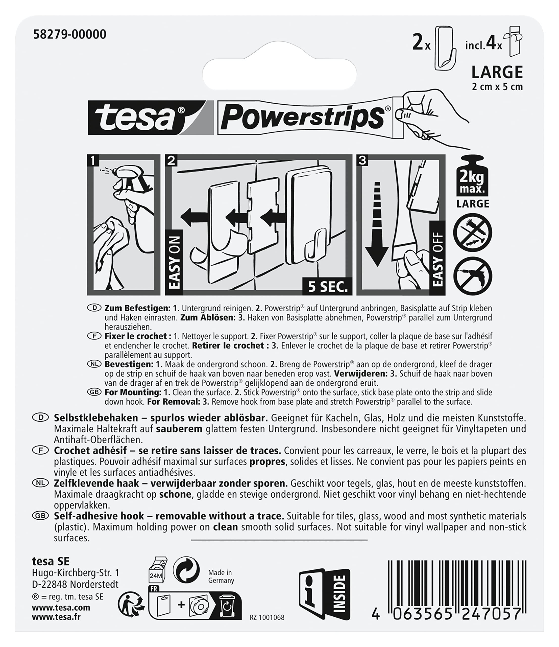 tesa-powerstrips-haken-large-eckig-schwarz-2-kg image 4