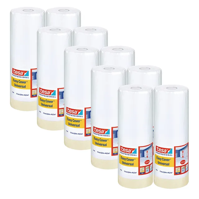 tesa-easy-cover-4368-universal-malerband-mit-folie-10er-pack-17-m-x-2-6-m image 1