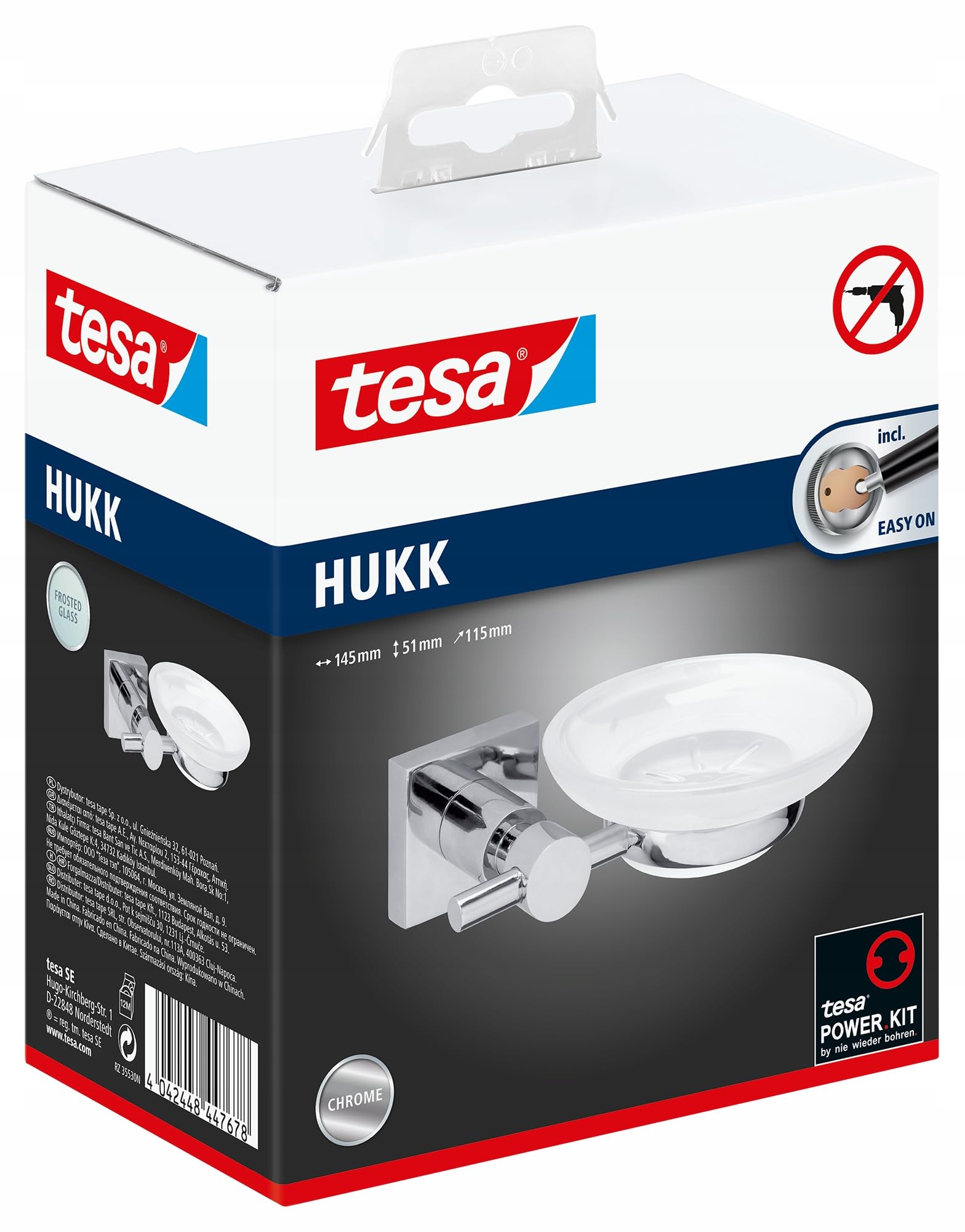 tesa-hukk-seifenschale-mit-wandhalterung-145-mm-x-51-mm-x-115-mm-chrom-glas image 2