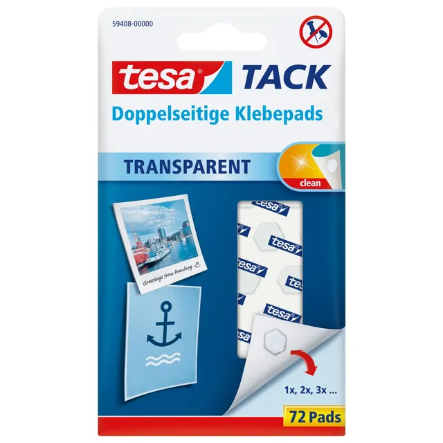 tesa-tack-doppelseitige-klebepads-transparent-72-stfcck-wiederverwendbar image 1