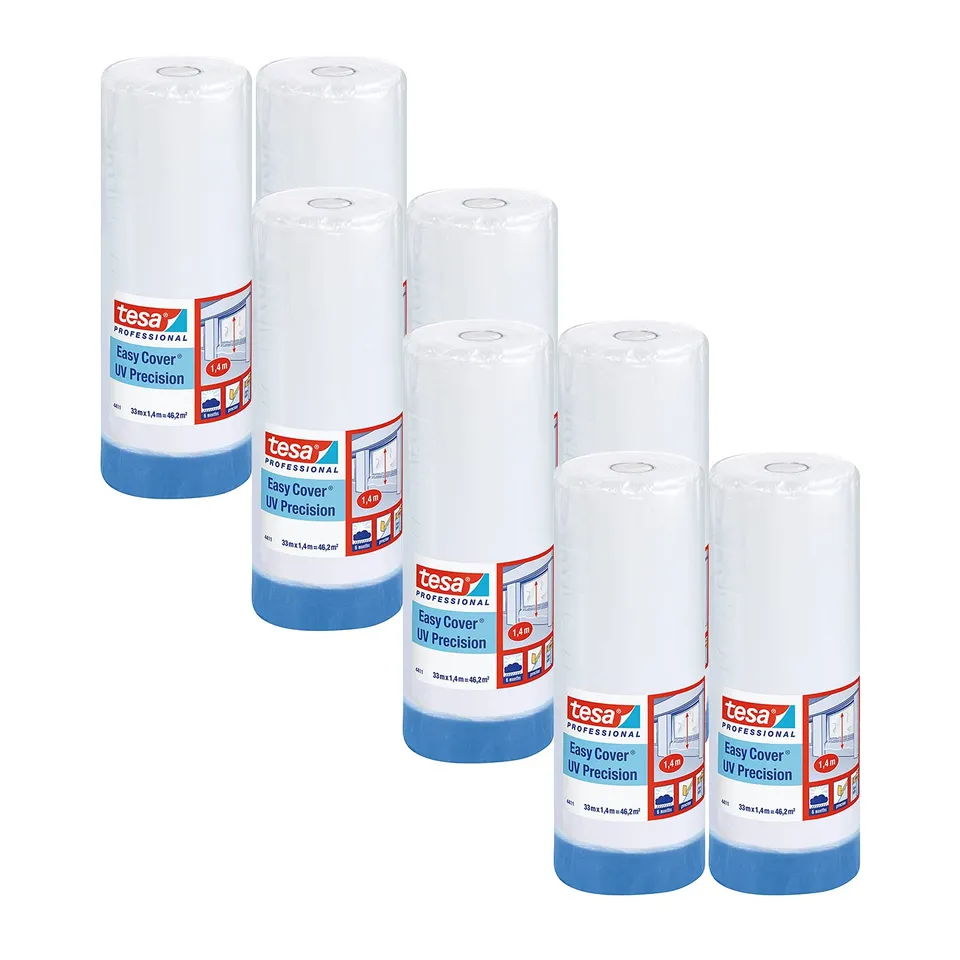 tesa-easy-cover-4411-uv-pr-zision-malerband-mit-folie-33-m-x-1-4-m-8er-pack image 1