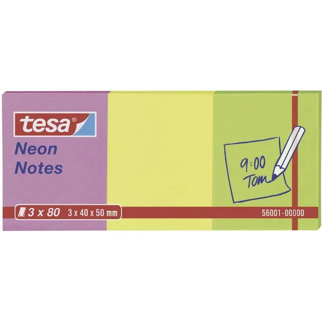 tesa-neon-notes-haftnotizen-7-5-cm-x-7-5-cm-3-x-80-blatt-gr-n-gelb-pink image 1