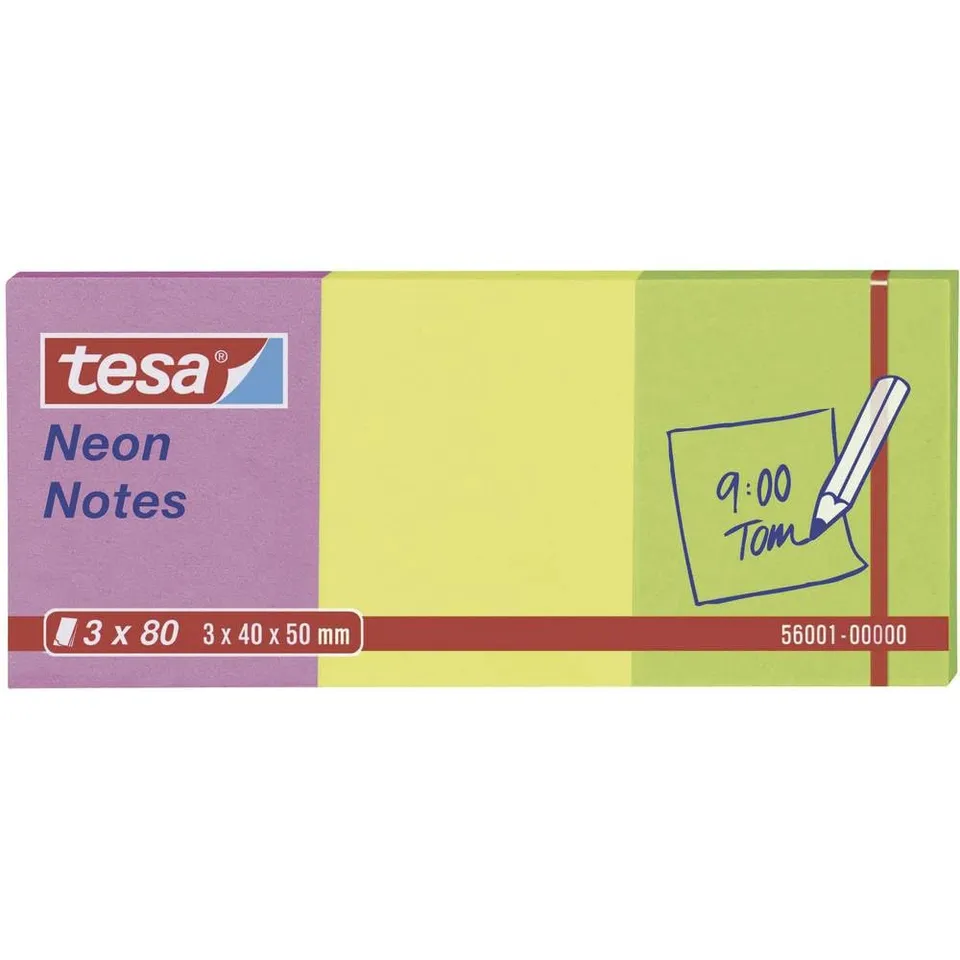 tesa-neon-notes-haftnotizen-7-5-cm-x-7-5-cm-3-x-80-blatt-gr-n-gelb-pink image 1