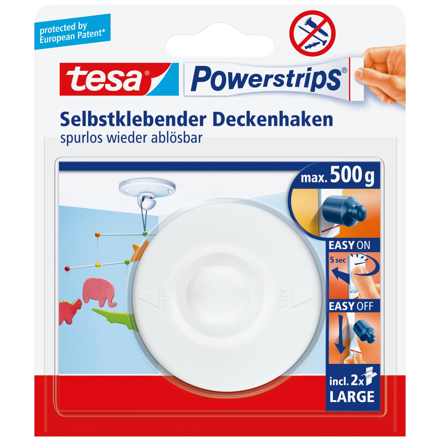 tesa-powerstrips-deckenhaken-wei-bis-500-g-inkl-powerstrips image 1