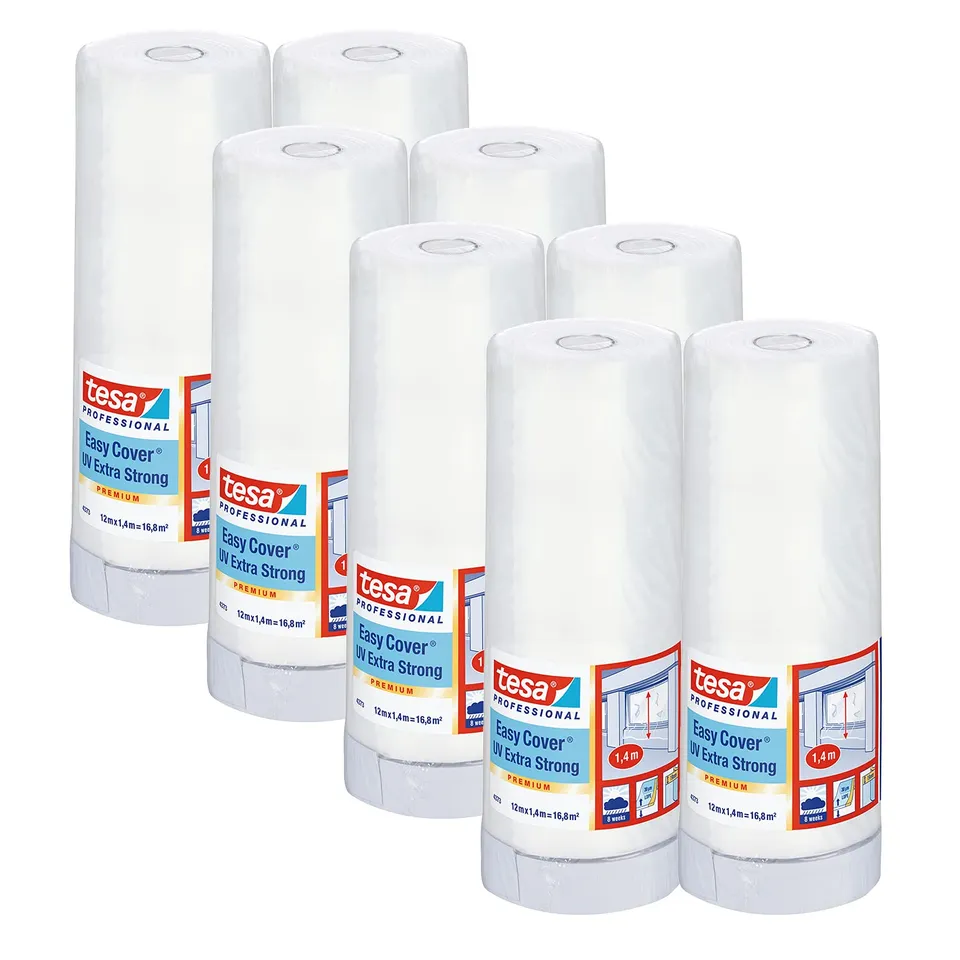 tesa-easy-cover-4373-uv-extra-stark-malerband-mit-folie-8er-pack-12-m-x-1-4-m image 1