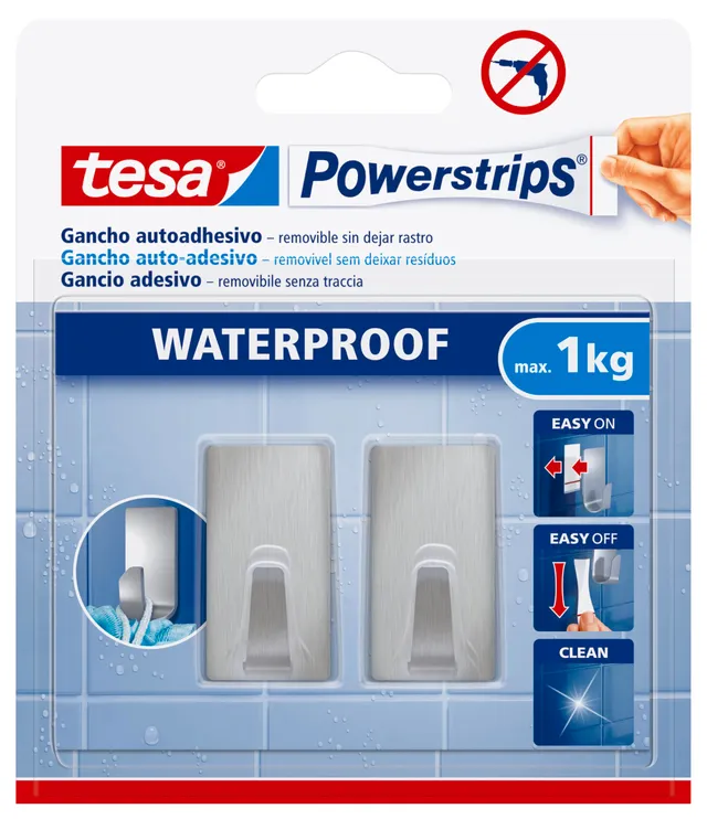 tesa-powerstrips-haken-waterproof-s-metall-eckig-2-st-ck-silber-matt image 1