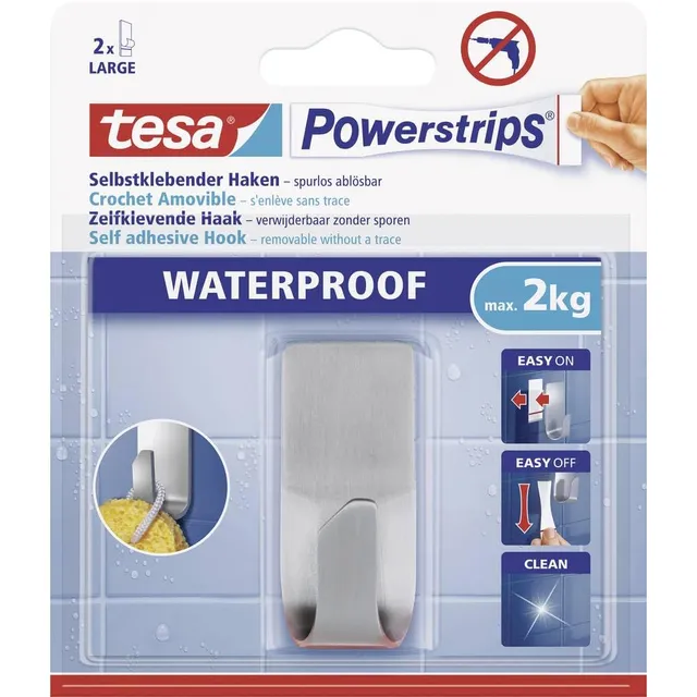 tesa-powerstrips-waterproof-haken-zoom-edelstahl-2-kg image 1