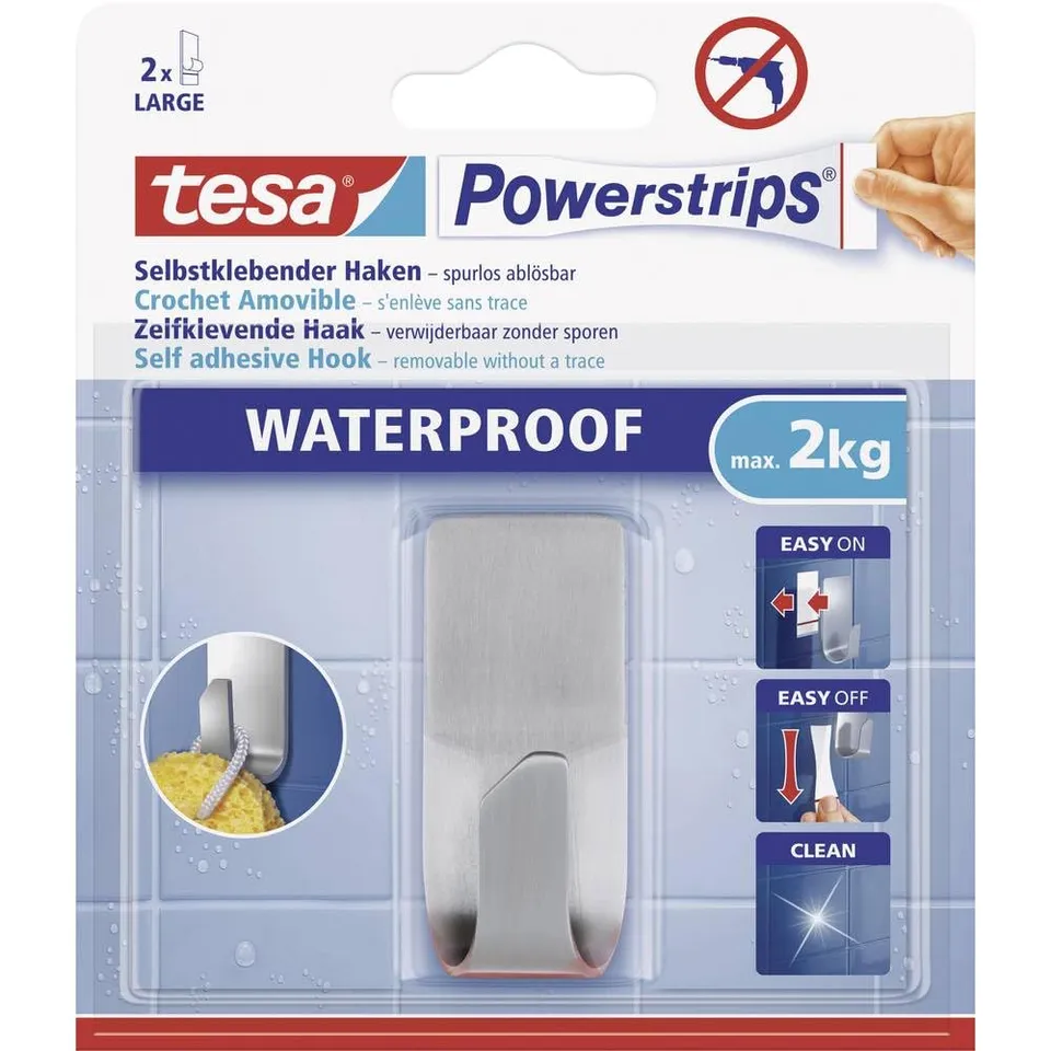 tesa-powerstrips-waterproof-haken-zoom-edelstahl-2-kg image 1