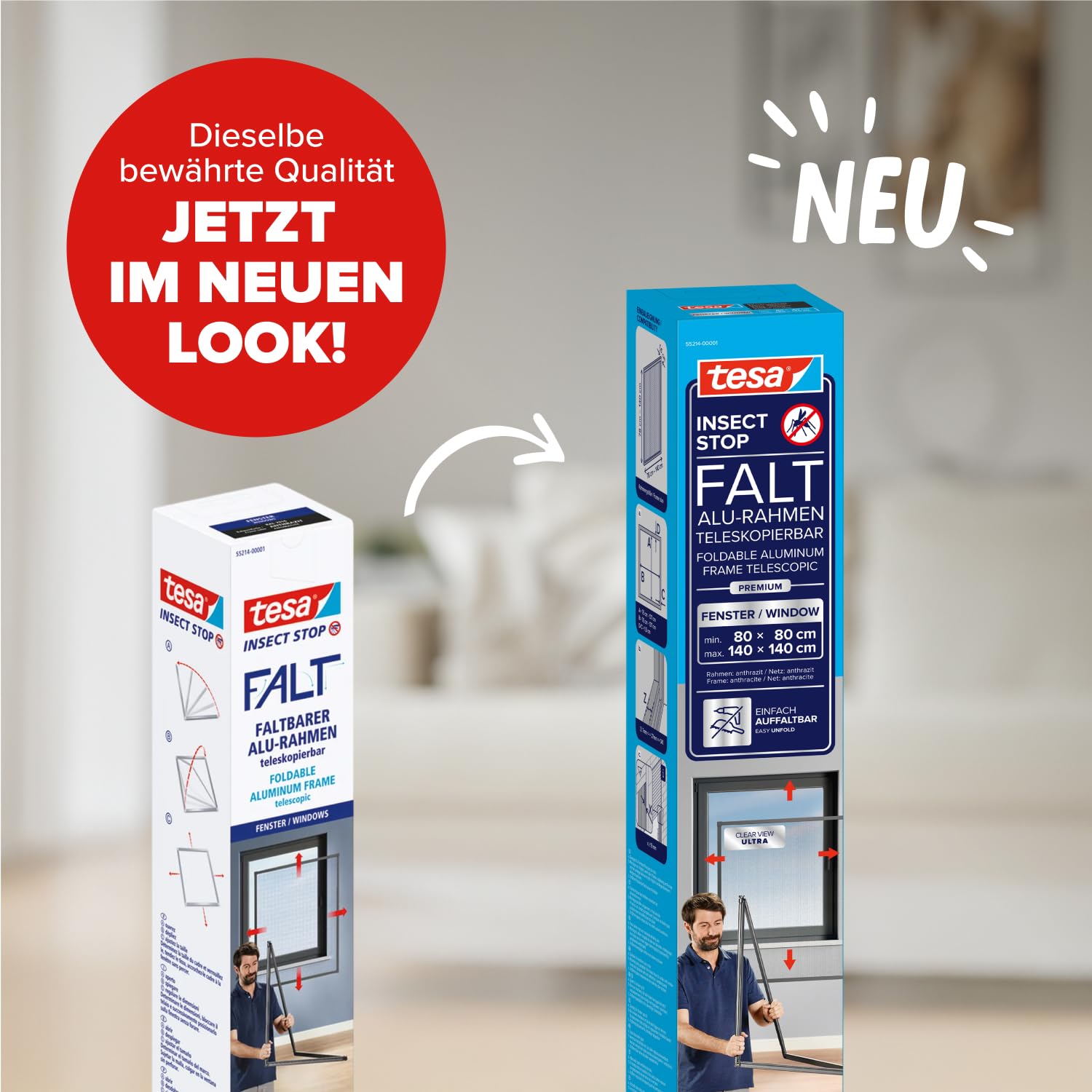 tesa-insect-stop-falt-fliegengitter-fenster-80-140-cm-anthrazit-alu-rahmen image 2