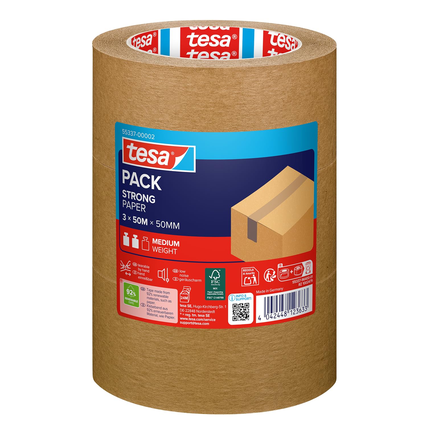 tesa-tesapack-strong-paper-paketklebeband-50-m-x-50-mm-braun-3-rollen image 1
