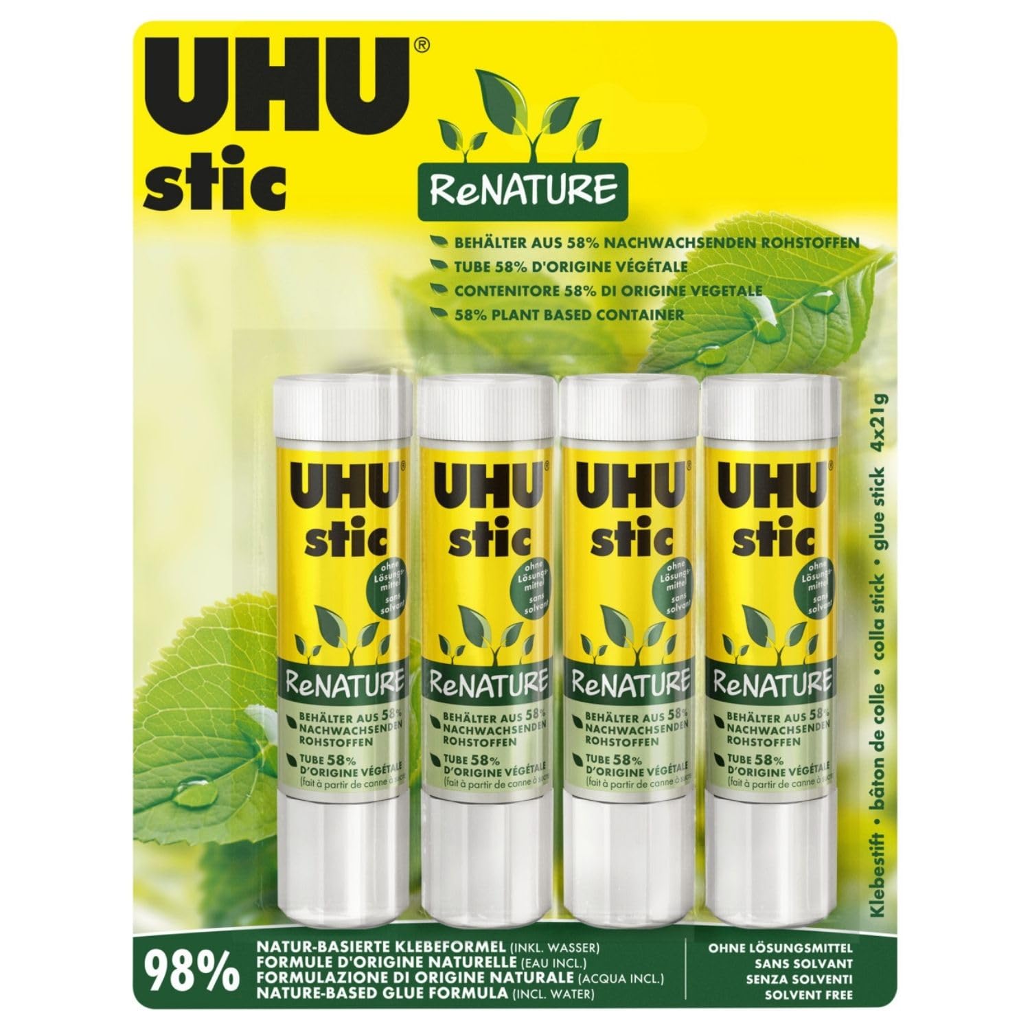 uhu-stic-klebestift-renature-4x21g-l-sungsmittelfreier-papierkleber image 1