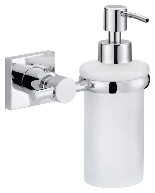 tesa-hukk-seifenspender-set-200-ml-verchromter-edelstahl-mit-satiniertem-glas image 1