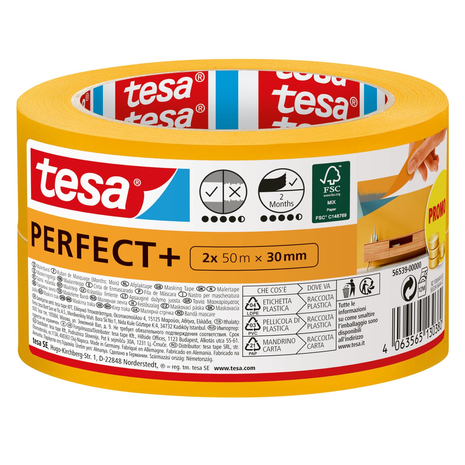 tesa-malerband-perfect-malerabdeckband-2er-pack-50-m-x-30-mm-gelb image 1