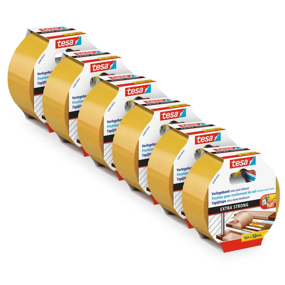 tesa-verlegeband-extra-stark-klebend-doppelseitiges-teppichband-10-m-x-50-mm-6er image 1