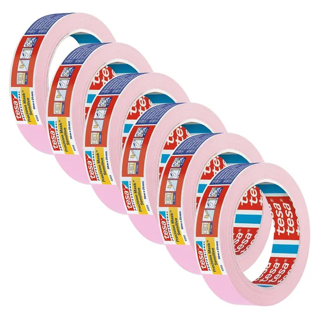 tesa-pr-zisionskrepp-sensitiv-4333-malerabdeckband-50-m-x-25-mm-rosa-6er-pack image 1