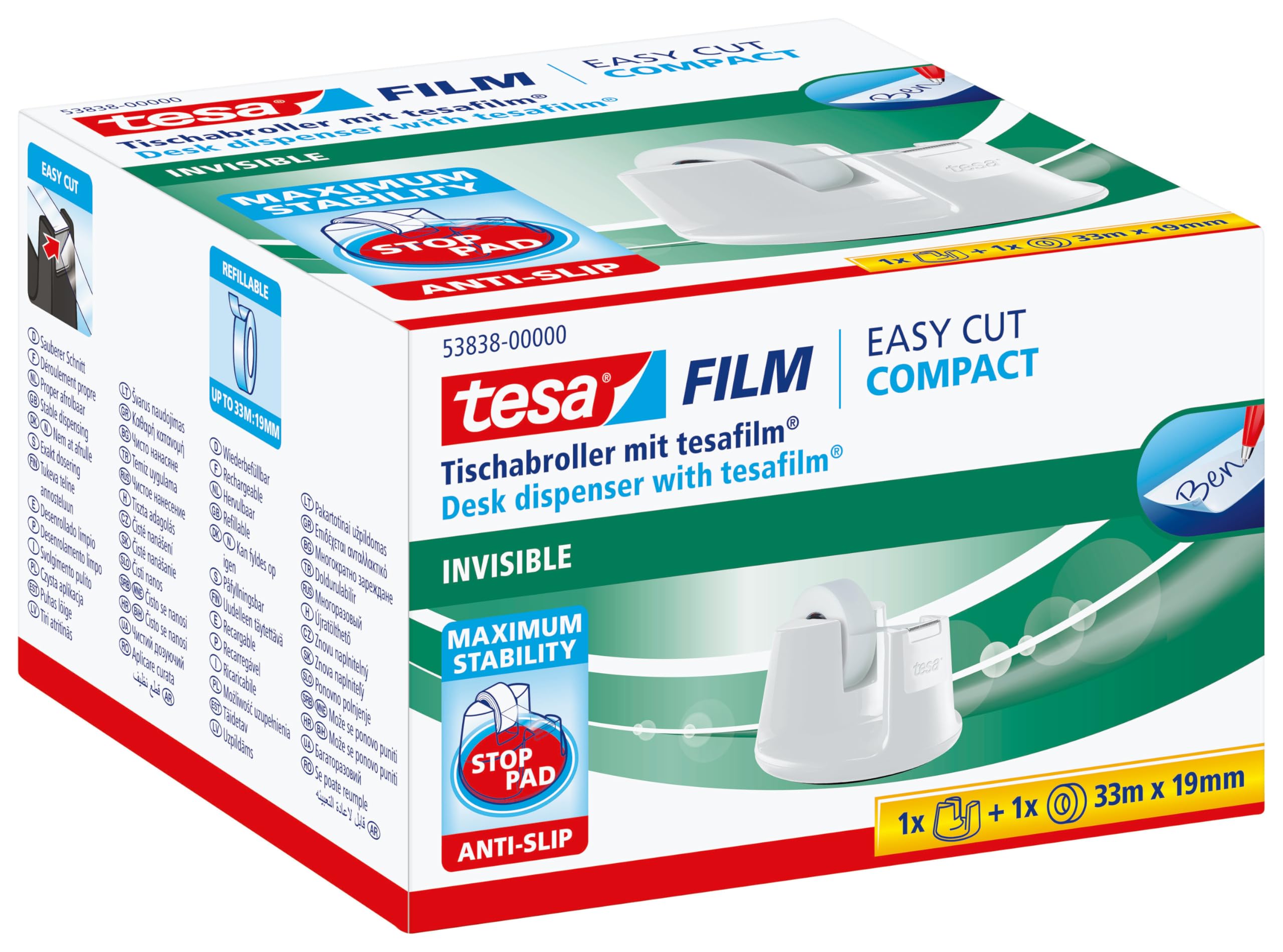 tesa-tischabroller-compact-schwarz-inkl-tesafilm-invisible-33-m-x-19-mm image 1