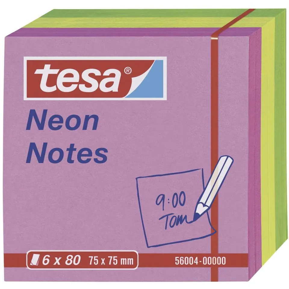 tesa-neon-notes-haftnotizen-6-x-80-blatt-75-x-75-mm-gr0fcn-gelb-pink image 1