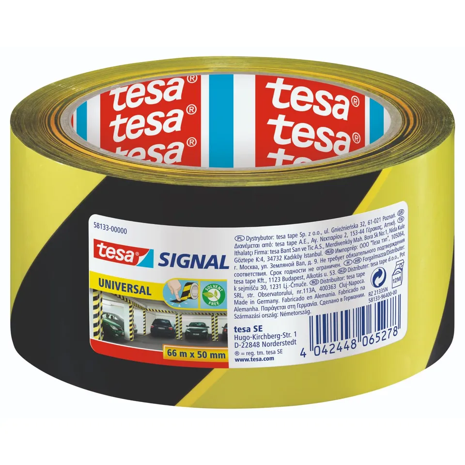 tesa-signal-markierungsklebeband-universal-66-m-x-50-mm-gelb-schwarz image 1
