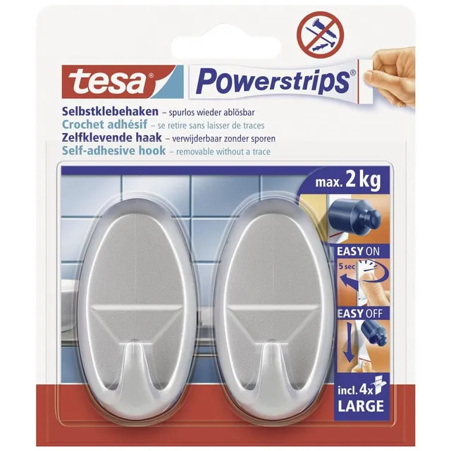 tesa-powerstrips-haken-large-oval-matt-chrom-2-kg image 1