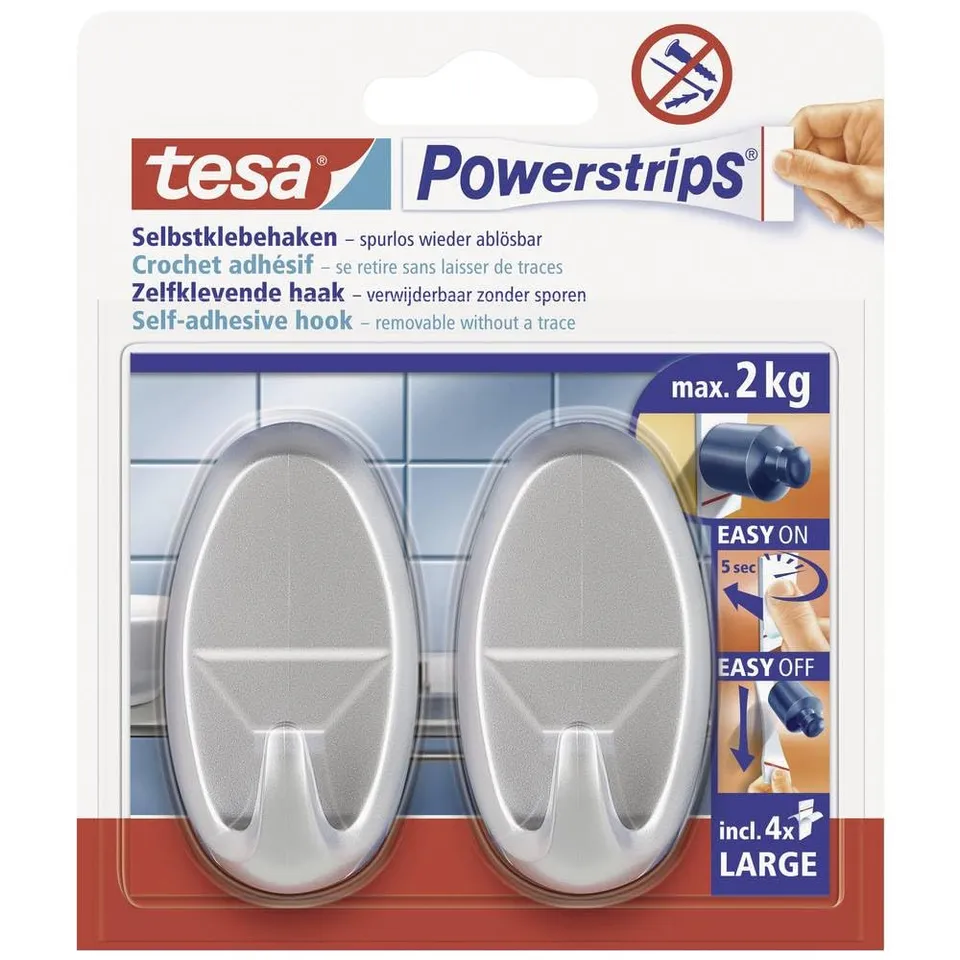 tesa-powerstrips-haken-large-oval-matt-chrom-2-kg image 1