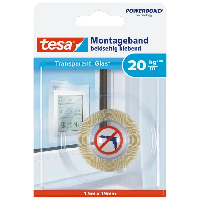 tesa-powerbond-montageband-f-r-transparente-oberfl-chen-und-glas-1-5-m-x-19-mm image 1