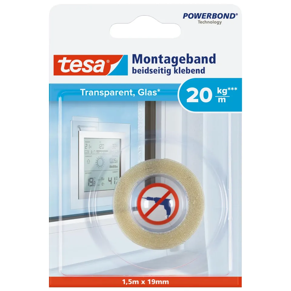 tesa-powerbond-montageband-f-r-transparente-oberfl-chen-und-glas-1-5-m-x-19-mm image 1