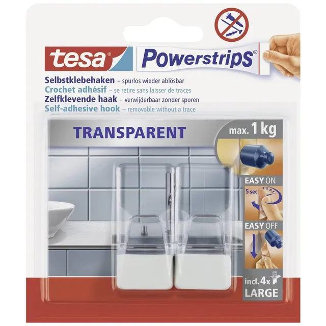 tesa-powerstrips-haken-transparent-wei-large-1-kg-2-haken-4-strips image 1