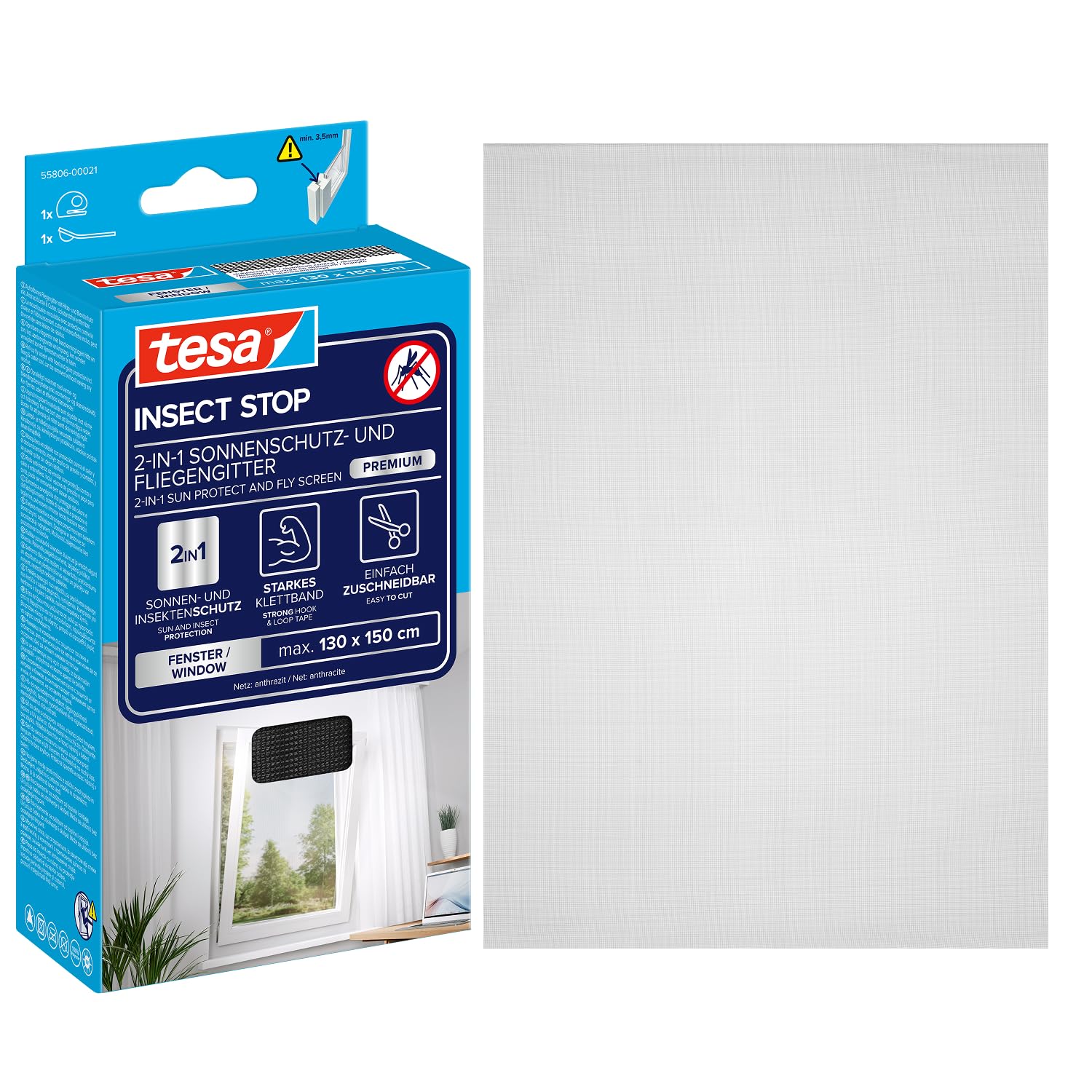 tesa-insect-stop-2-in-1-sonnenschutz-fliegengitter-premium-130-cm-x-150-cm-anthr image 1