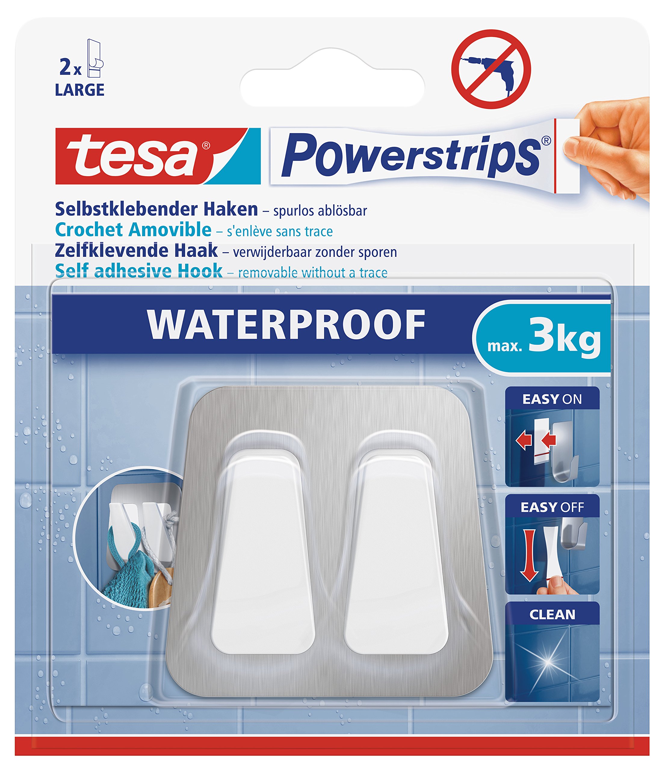 tesa-powerstrips-doppelhaken-waterproof-metall-kunststoff-max-3-kg image 1