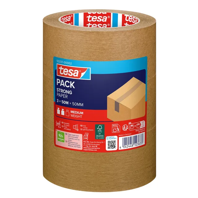tesa-tesapack-strong-paper-paketklebeband-50-m-x-50-mm-braun-3-rollen image 1