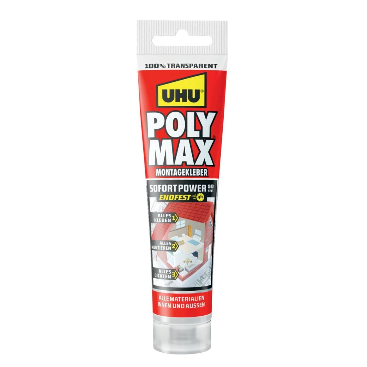 uhu-poly-max-montagekleber-10-sek-sofort-power-tube-115-g-transparent image 1