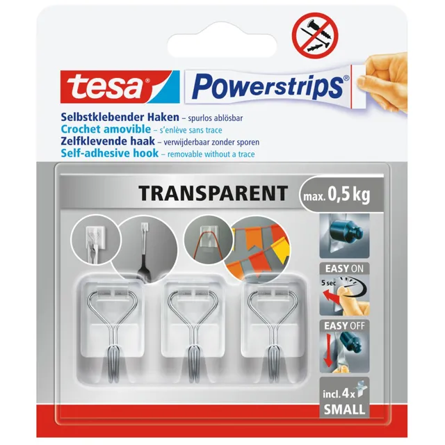 tesa-powerstrips-klebehaken-small-transparent-3-haken-4-strips image 1