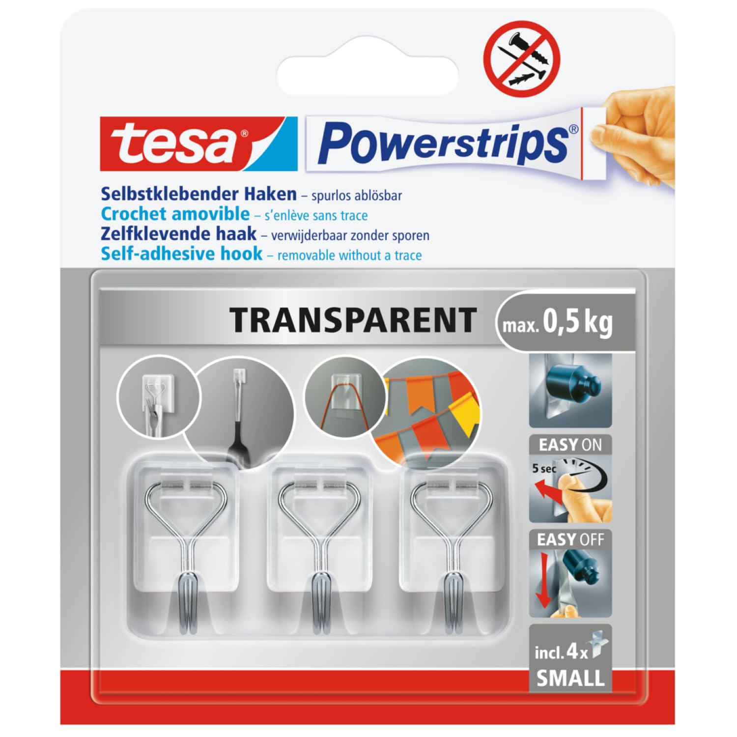 tesa-powerstrips-klebehaken-small-transparent-3-haken-4-strips image 1