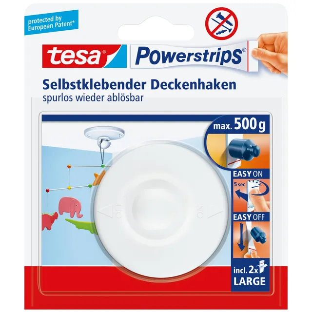 tesa-powerstrips-deckenhaken-wei-bis-500-g-inkl-powerstrips image 1