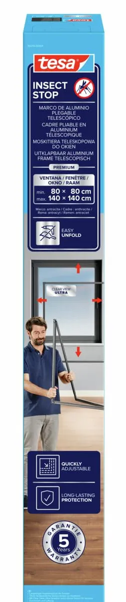 tesa-insect-stop-falt-fliegengitter-fenster-80-140-cm-anthrazit-alu-rahmen image 1