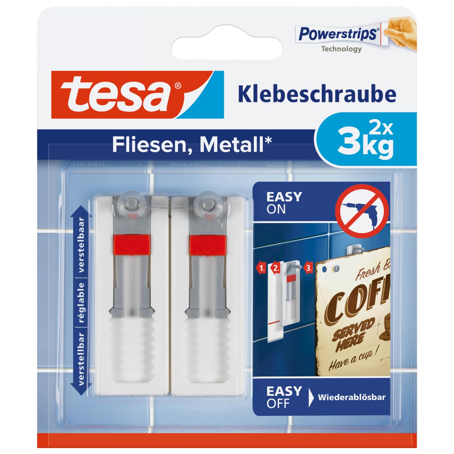 tesa-klebeschraube-f-r-fliesen-metall-verstellbar-2x-3-kg image 1