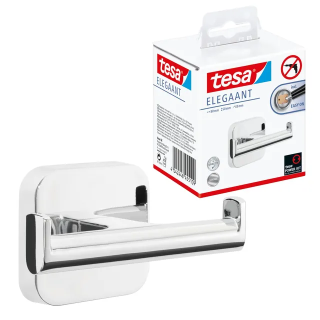 tesa-elegaant-doppel-handtuchhaken-verchromt-80-mm-x-50-mm-x-43-mm image 1