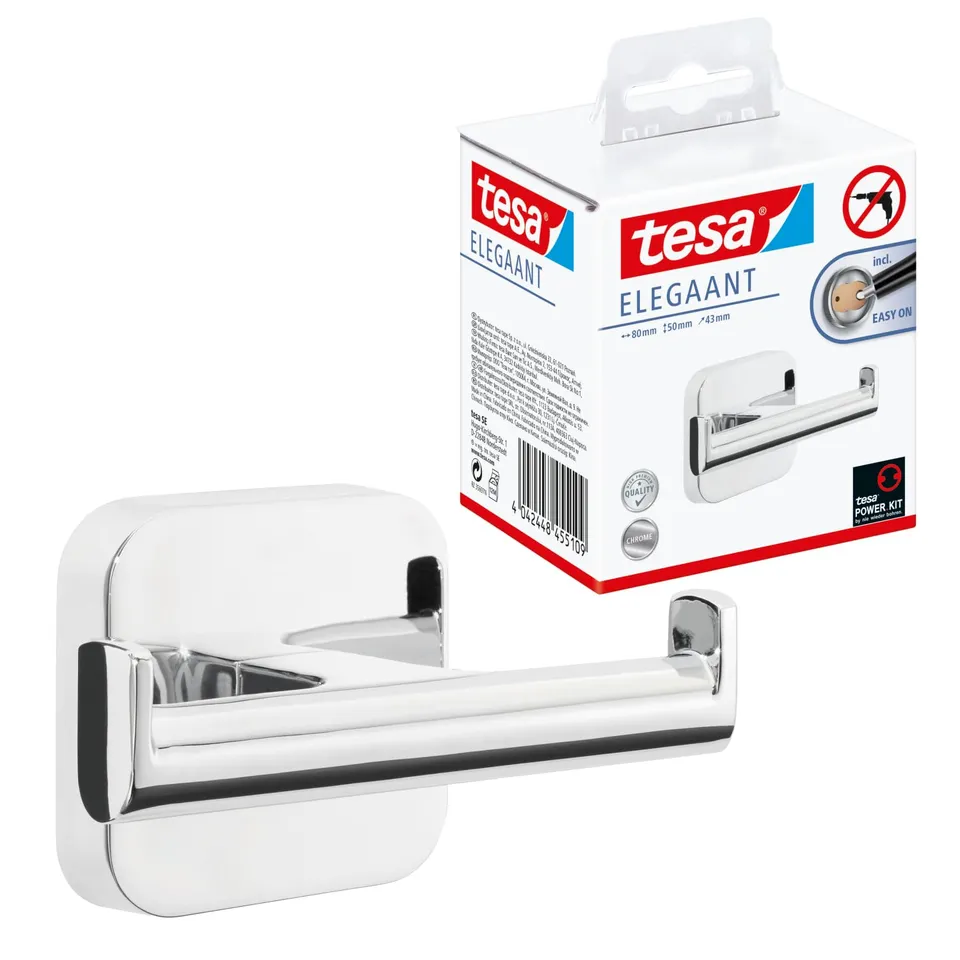 tesa-elegaant-doppel-handtuchhaken-verchromt-80-mm-x-50-mm-x-43-mm image 1