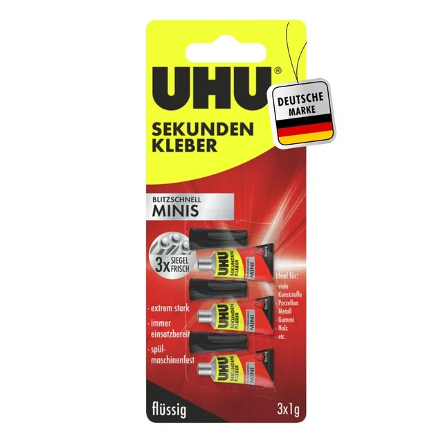uhu-sekundenkleber-extra-stark-3x1g-tuben-fl-ssiger-superkleber-kunststoffkleber image 1