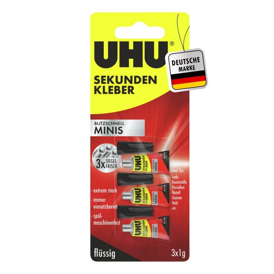 uhu-sekundenkleber-extra-stark-3x1g-tuben-fl-ssiger-superkleber-kunststoffkleber image 1