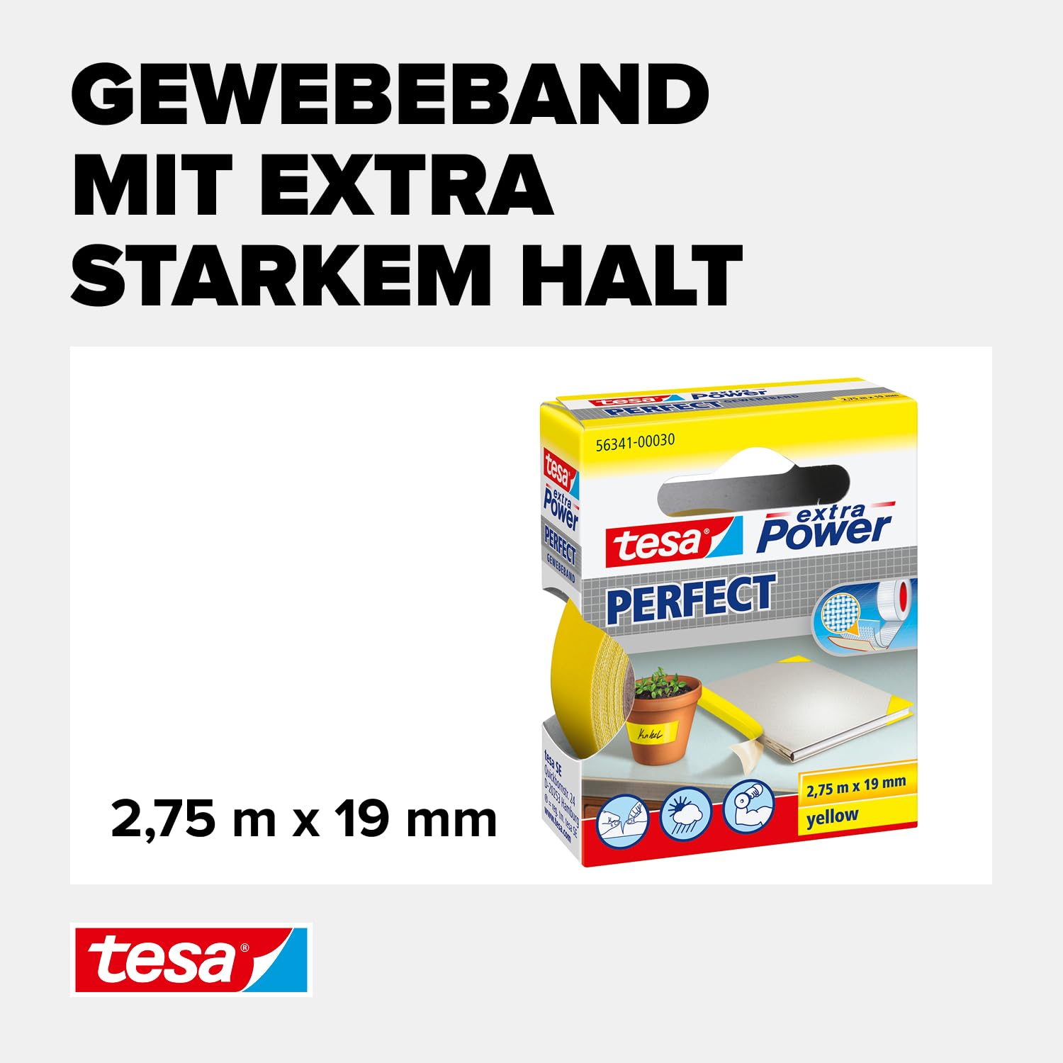 tesa-extra-power-perfect-gewebeband-gelb-2-75-m-x-19-mm image 3